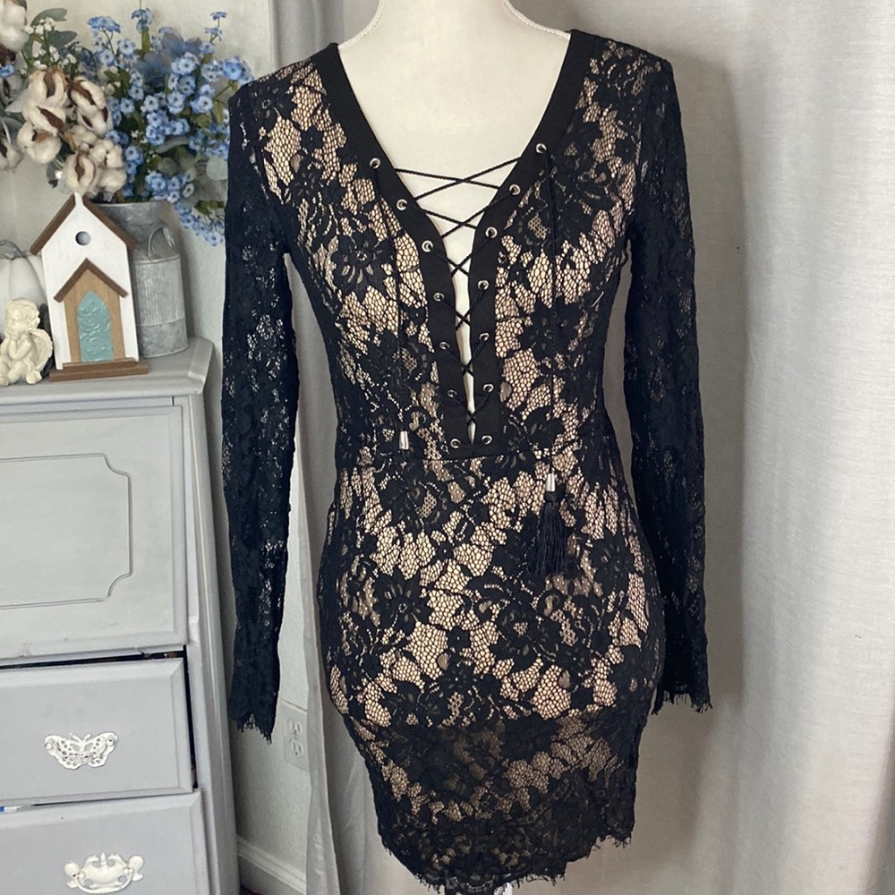Black lace mini dress